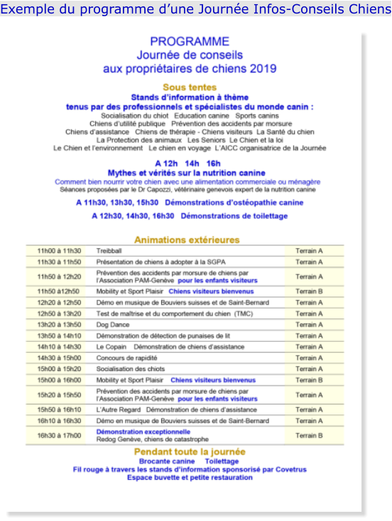 Exemple du programme d’une Journée Infos-Conseils Chiens