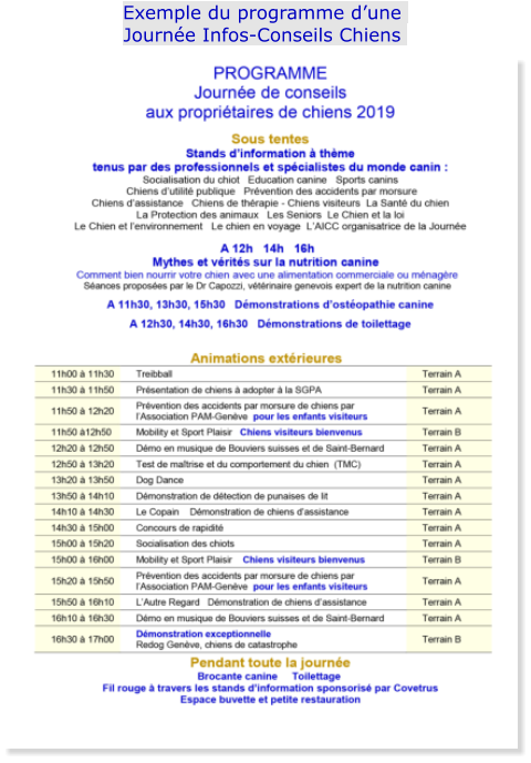 Exemple du programme d’une Journée Infos-Conseils Chiens